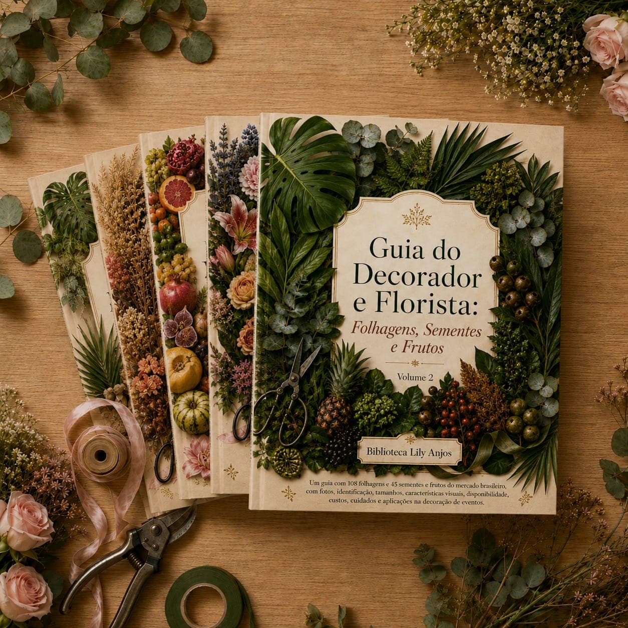 Capa do Volume 2 — Folhagens, Sementes e Frutos, Biblioteca Lily Anjos.
