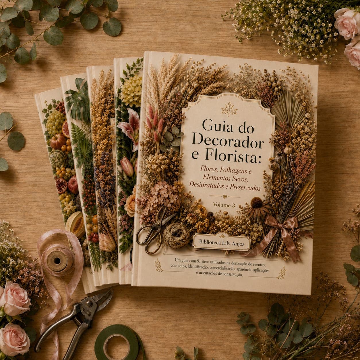 Capa do Volume 3 — Flores e Plantas Desidratadas, Biblioteca Lily Anjos.