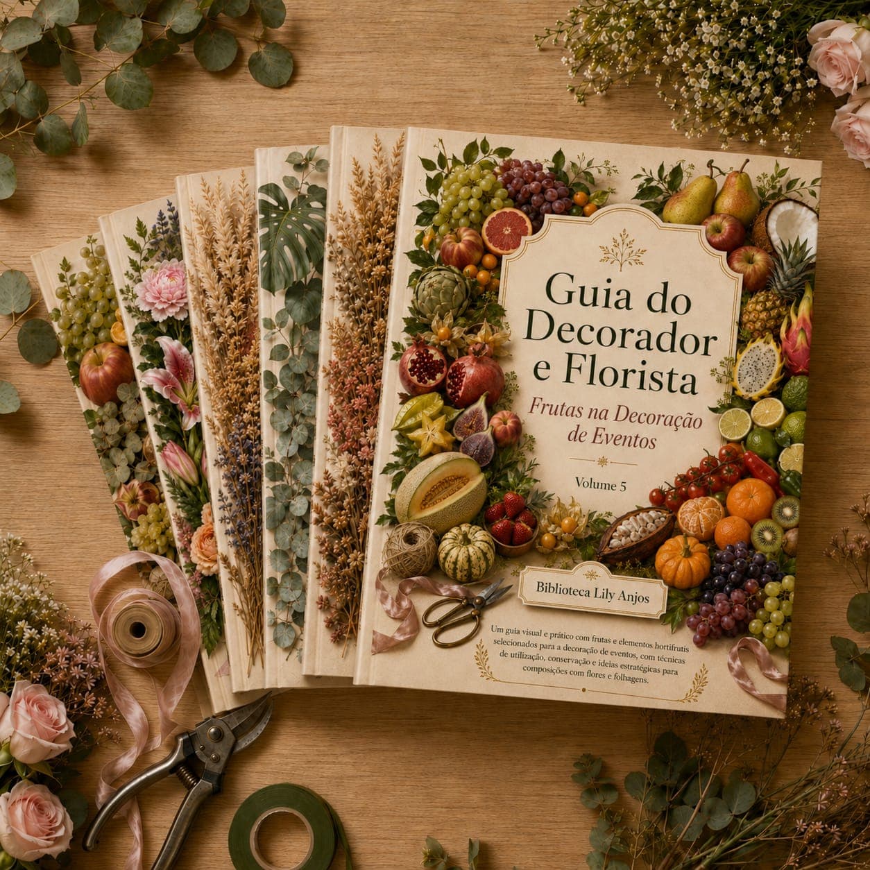 Capa do Volume 5 — Frutas na Decoração de Eventos, Biblioteca Lily Anjos.
